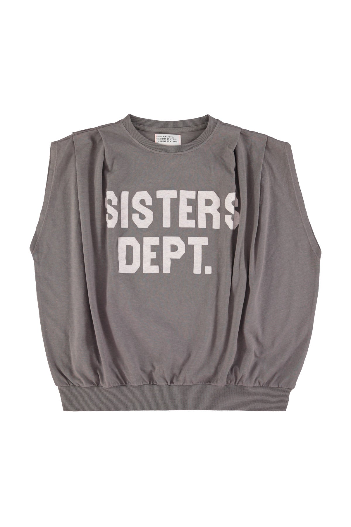 Fitted Sleeveless T-Shirt Grey – "Sisters Dept" Print