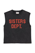 Sleeveless T-Shirt  washed black – "Sisters Dept" Print