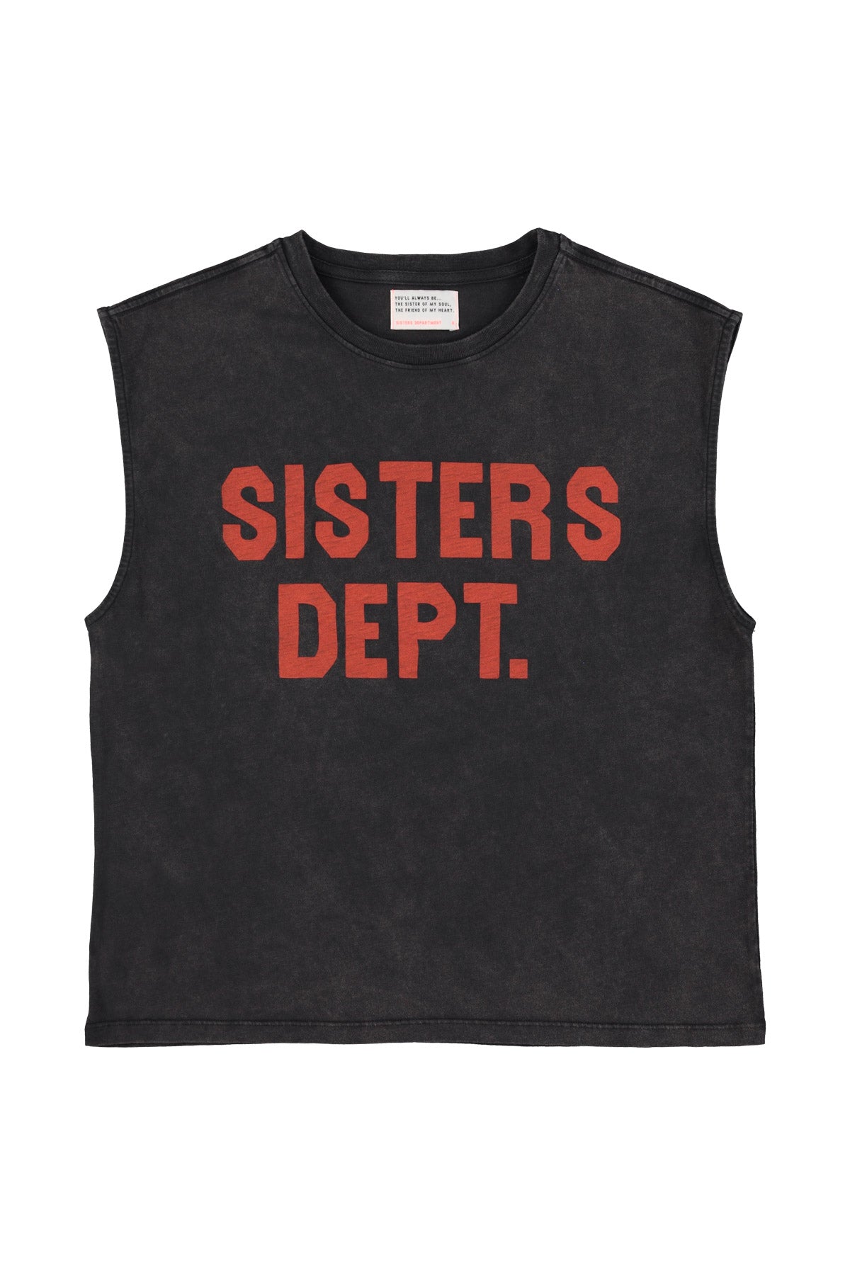 Sleeveless T-Shirt  washed black – "Sisters Dept" Print