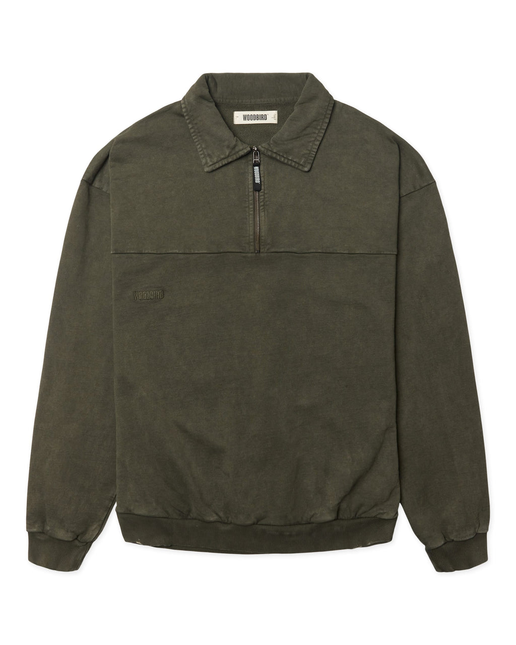 Loke washed zip polo - Dark olive