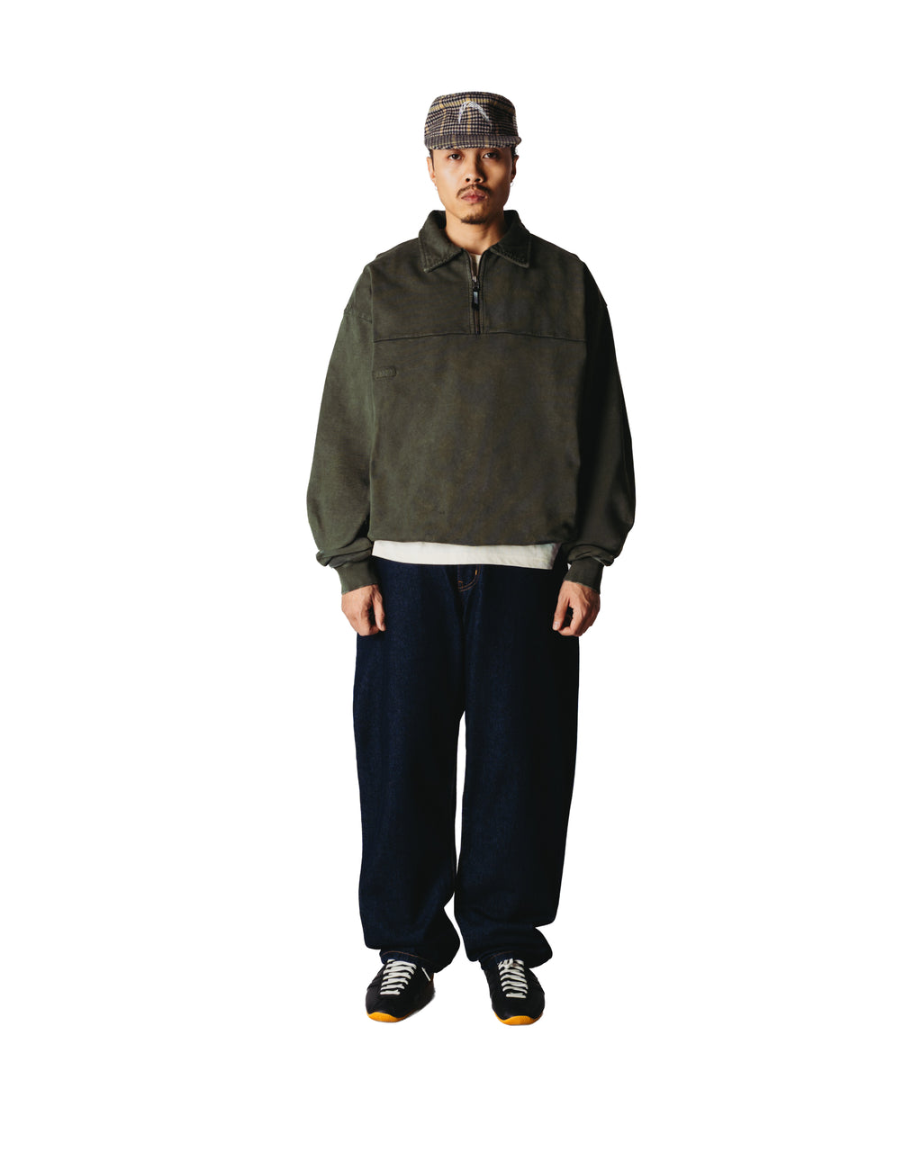 Loke washed zip polo - Dark olive