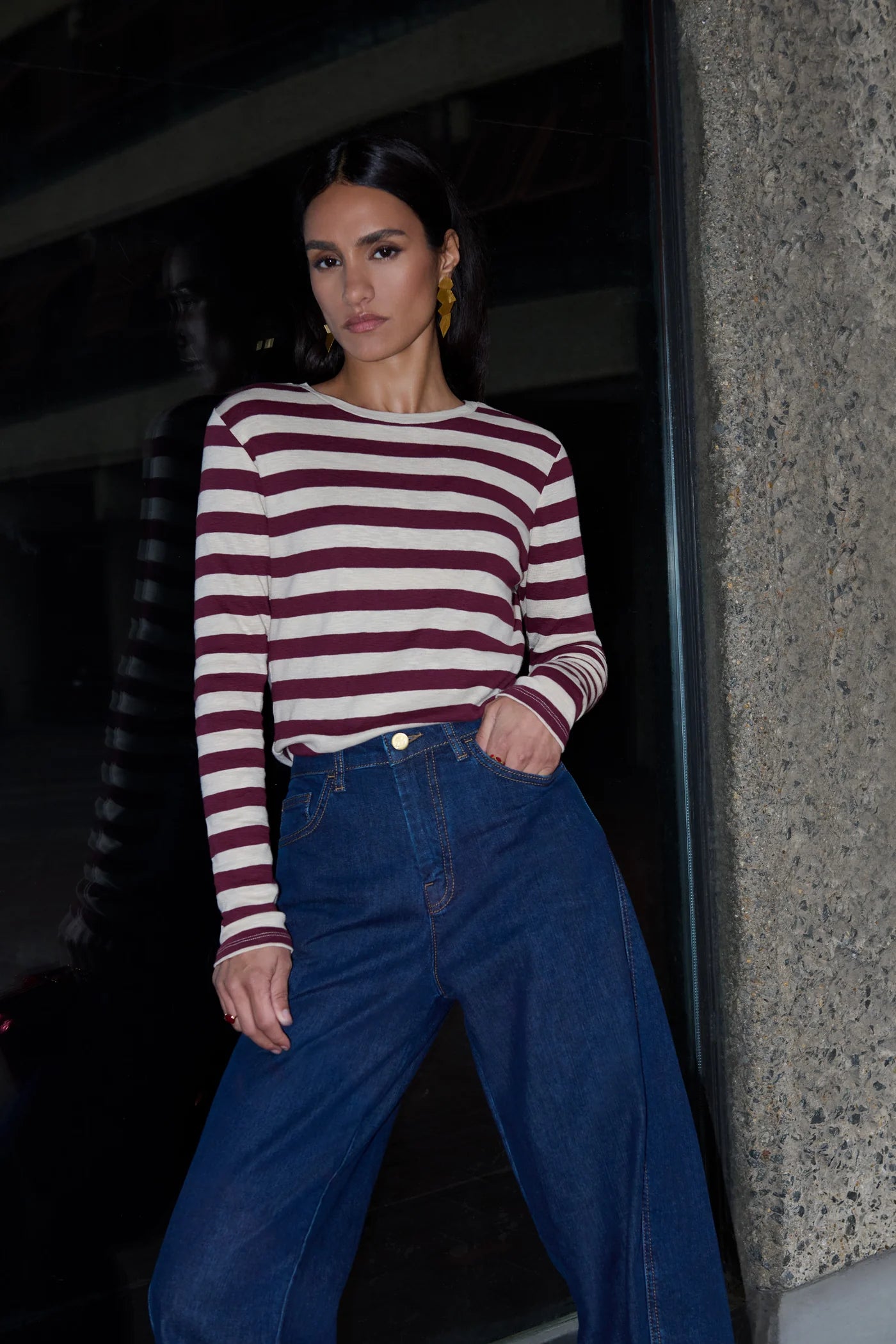 Basic longsleeve stripe top - burgundy crush