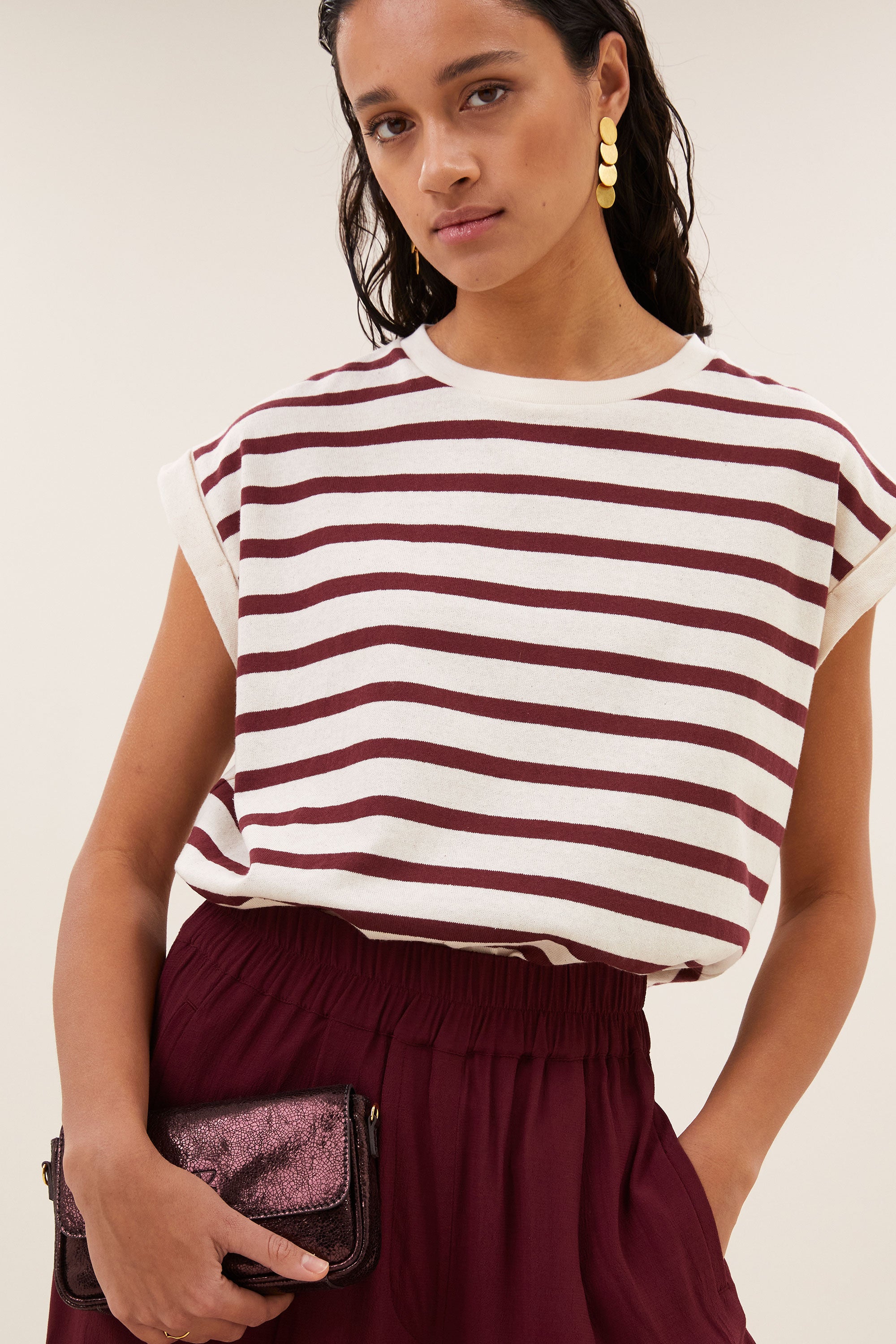 Tobi stripe top - Grain wine