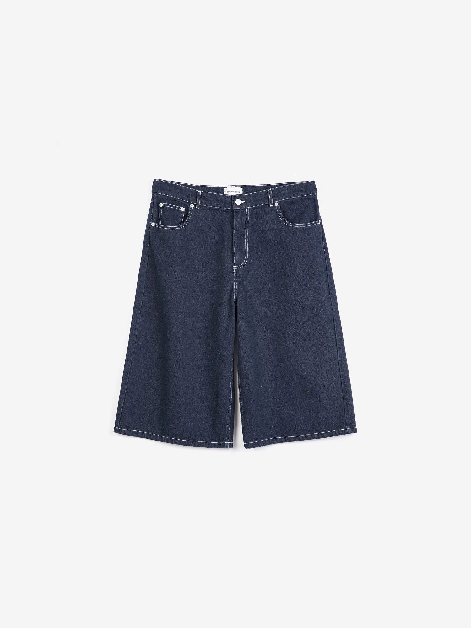 Contrast-Stitching Denim Bermuda