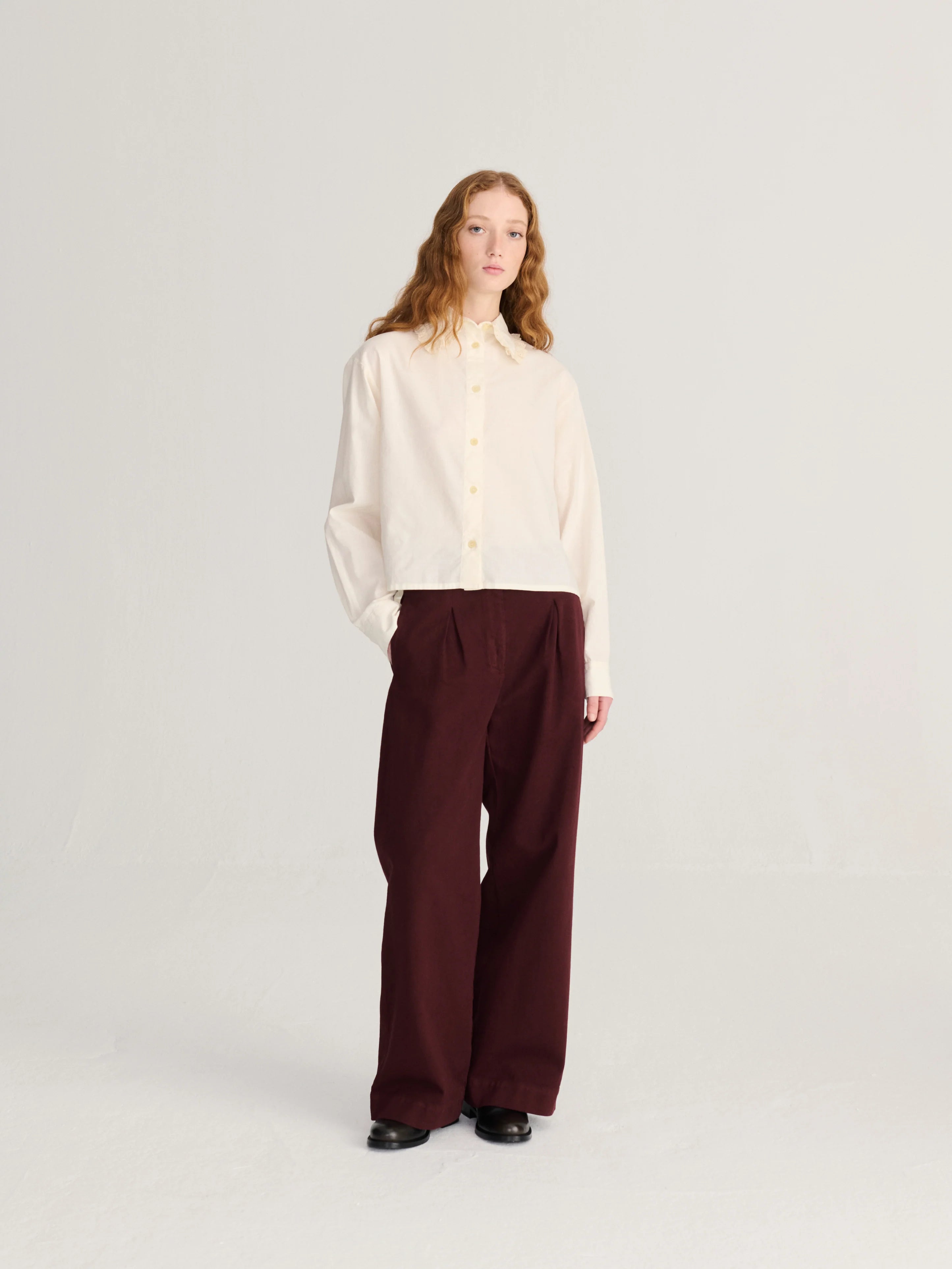 Pleated twill wide-leg pants