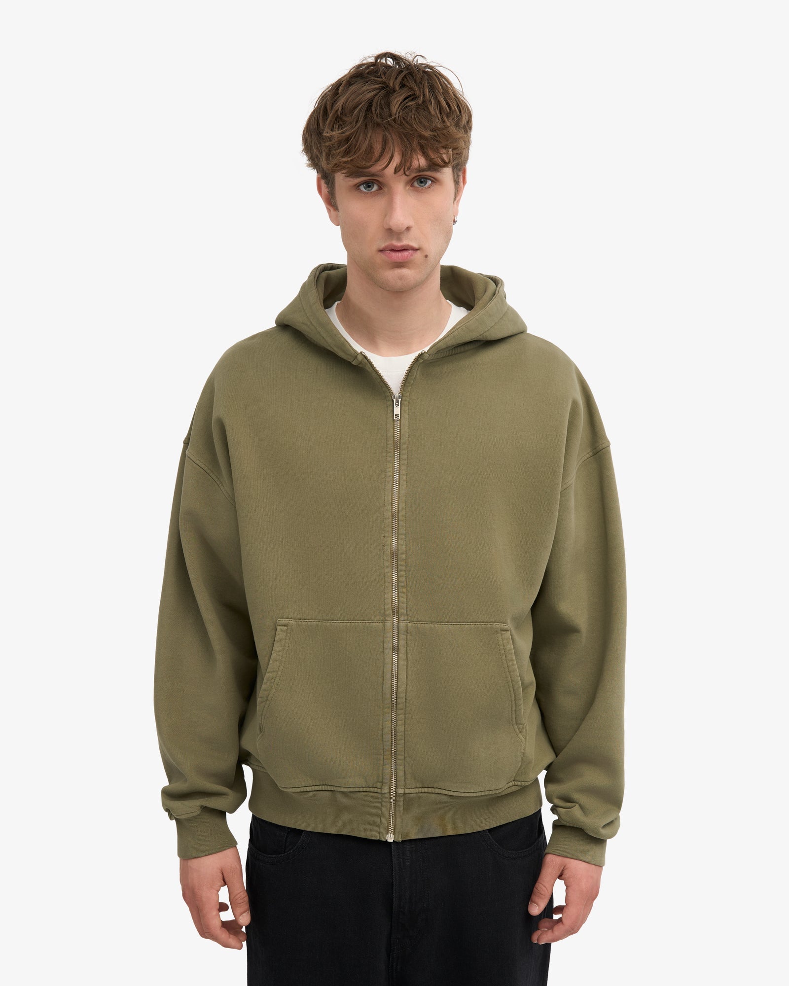Organic oversized zip hood - Dusty olive