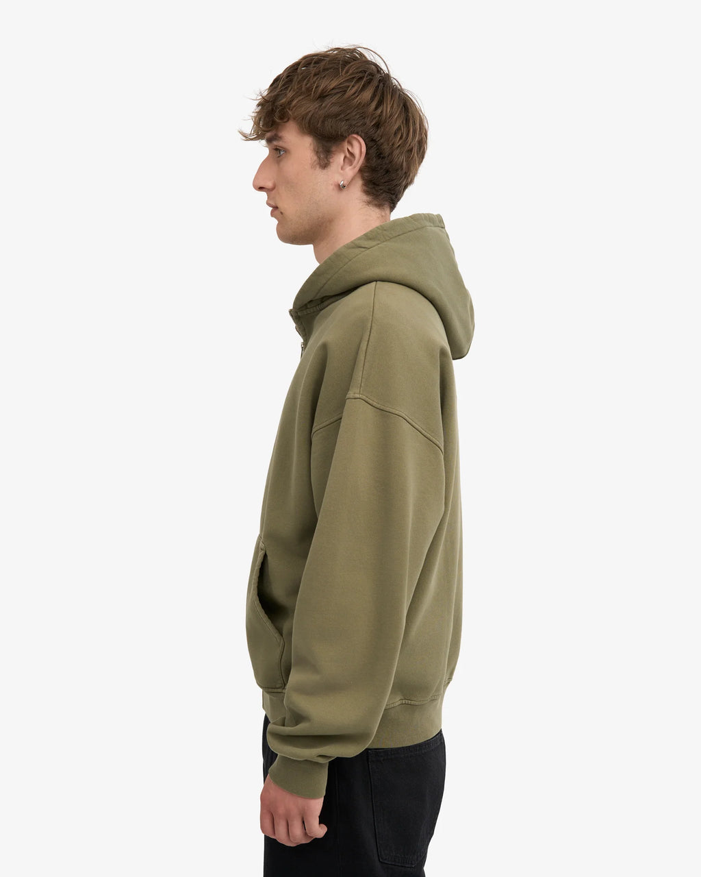 Organic oversized zip hood - Dusty olive