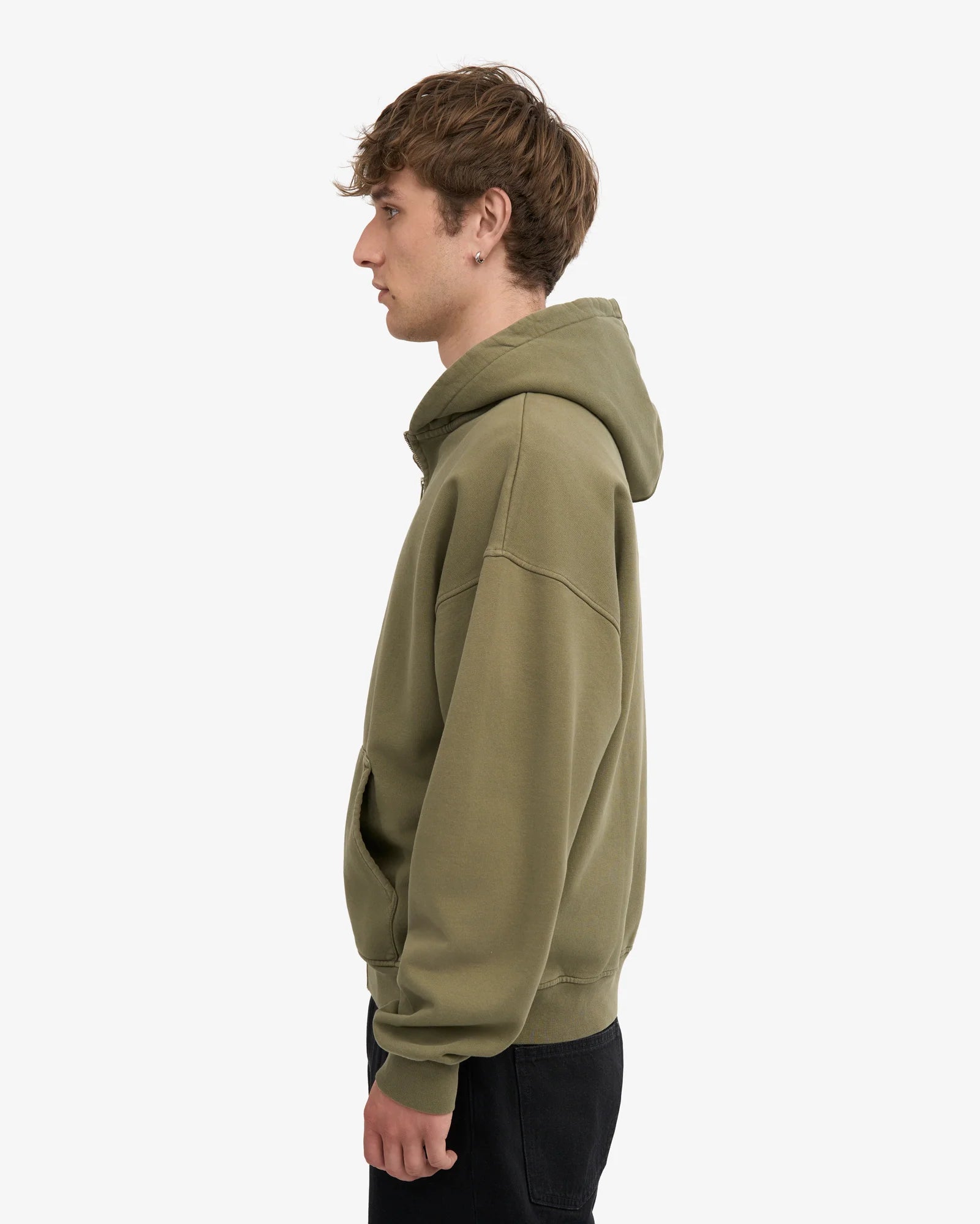 Organic oversized zip hood - Dusty olive