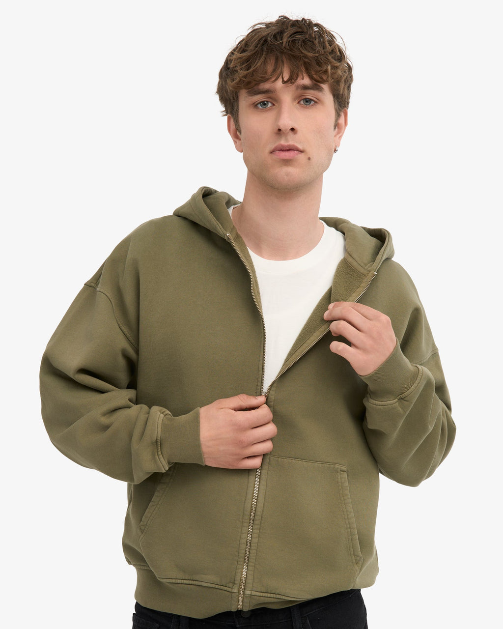 Organic oversized zip hood - Dusty olive