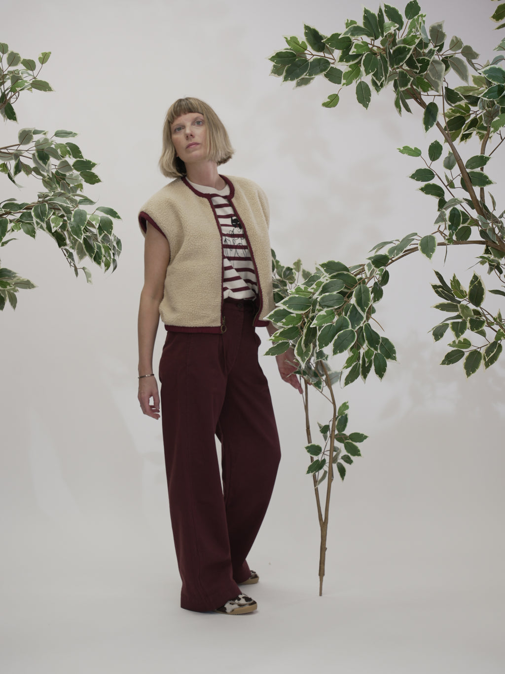 Pleated twill wide-leg pants