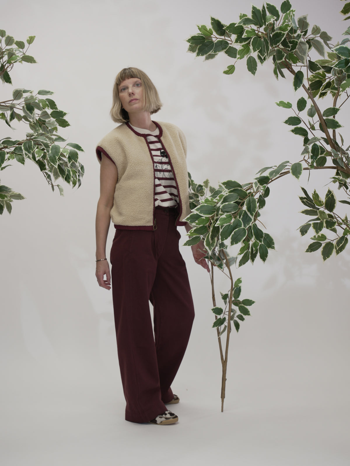 Pleated twill wide-leg pants