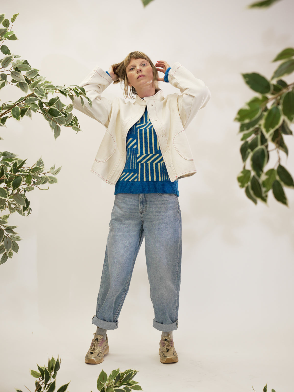 Vibrant flower ecru twill jacket