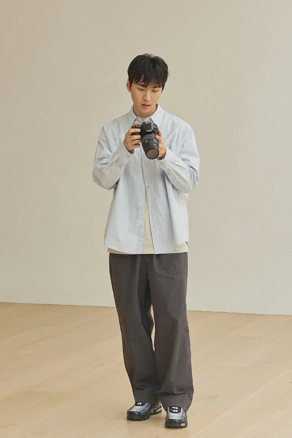 One tuck wide fatigue pants charcoal - one size