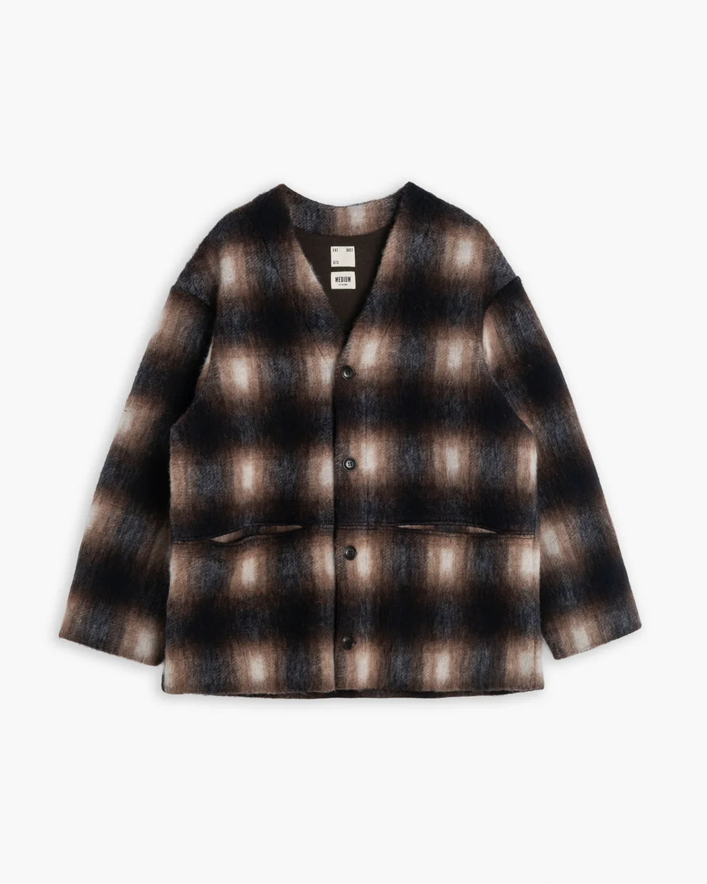 Basic cardigan – Felted check sepia/cream