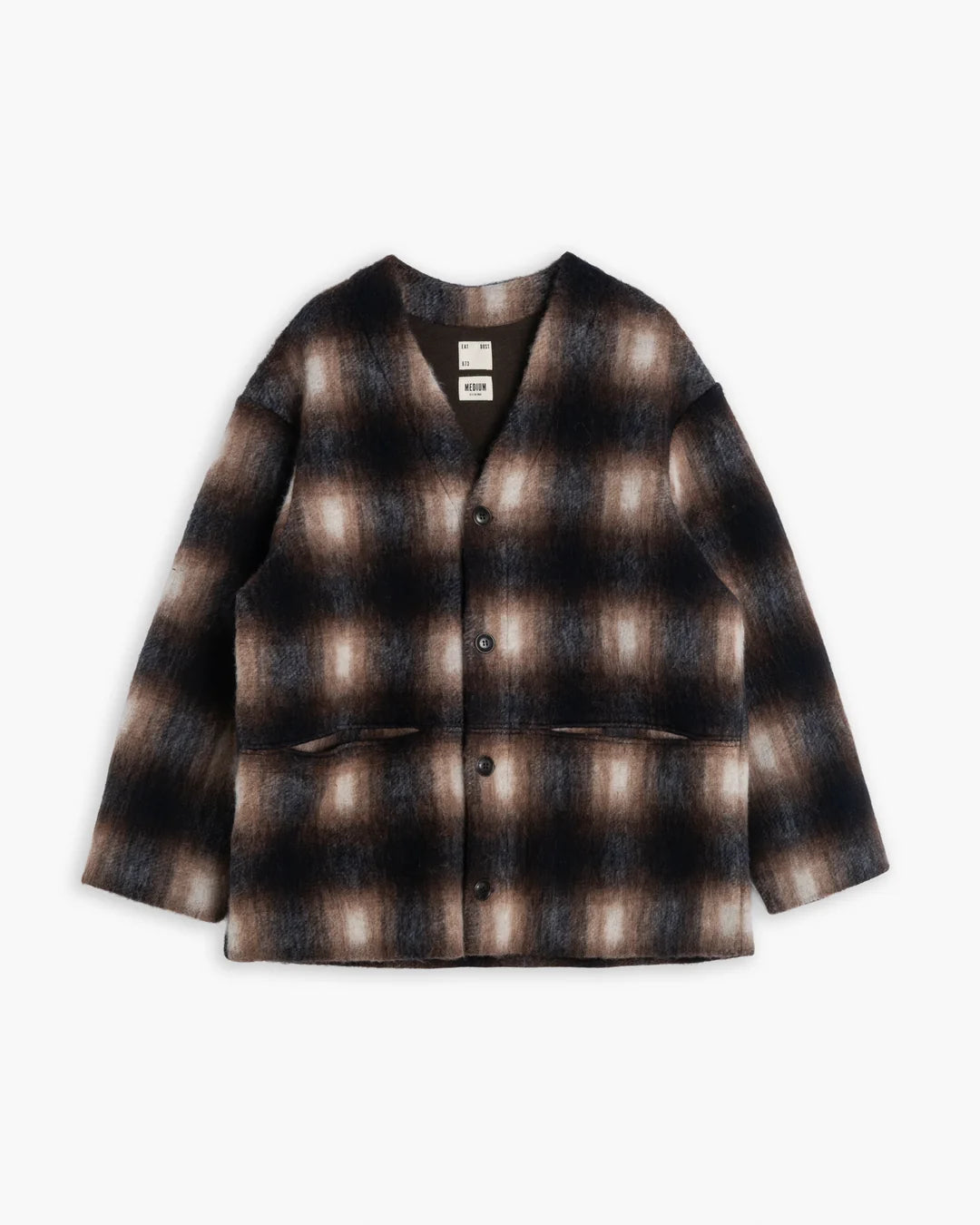 Basic cardigan – Felted check sepia/cream