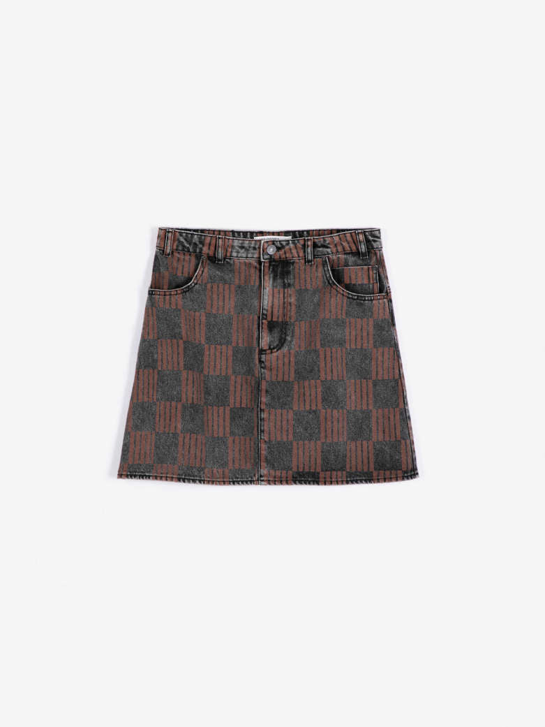 Almost moiré all Over washed denim mini skirt