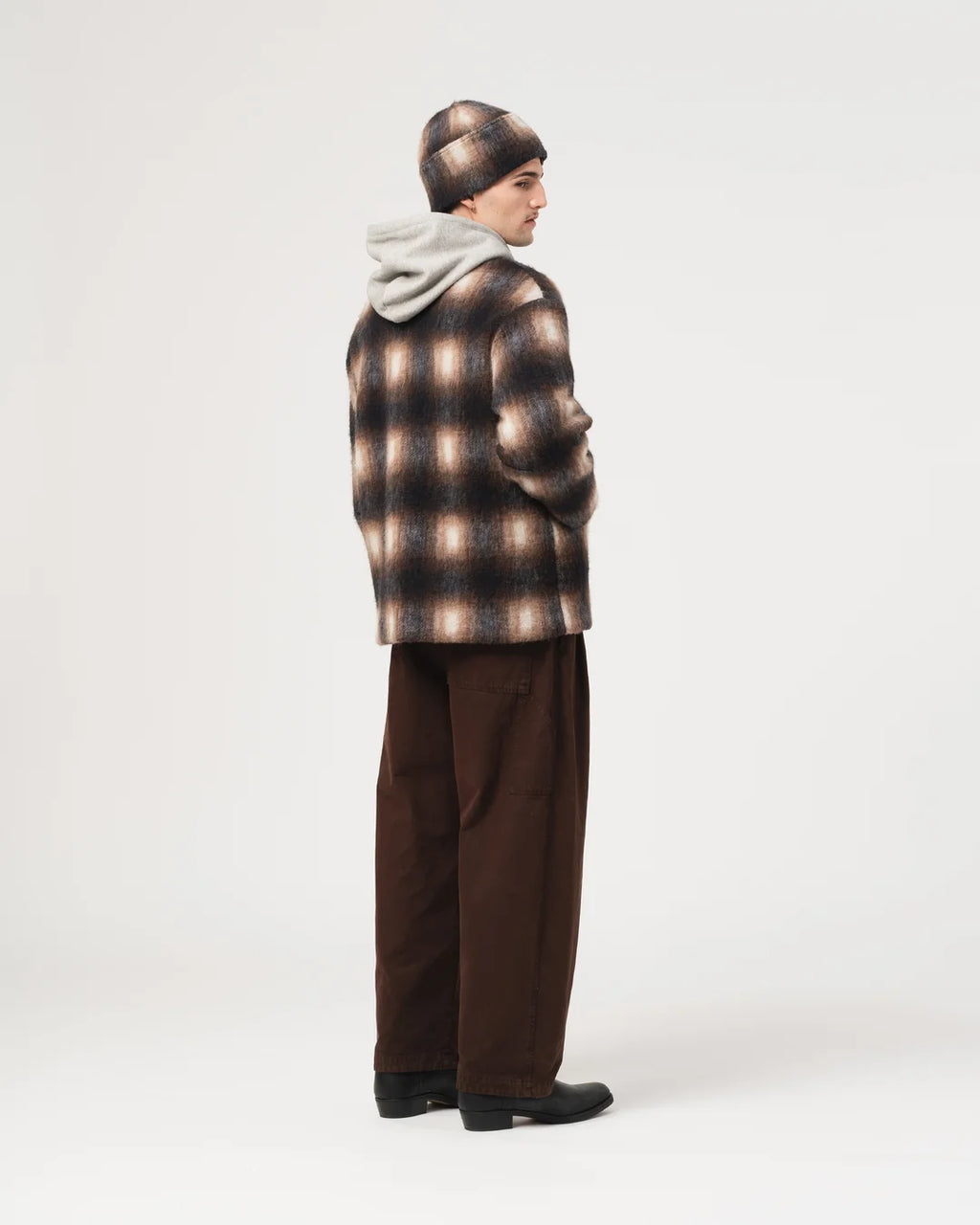 Basic cardigan – Felted check sepia/cream